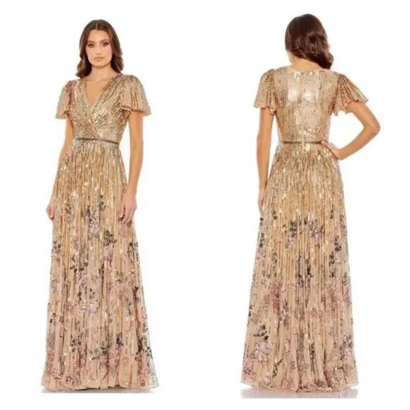 Mac Duggal 5637 Size 14 Sequin Flounce Sleeve Mother of the Bride Gown, Copper - Picture 1 of 11